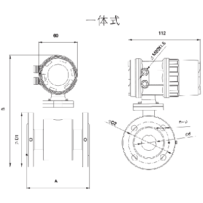 FLDC系列電磁流量計產(chǎn)品尺寸（一體式） 