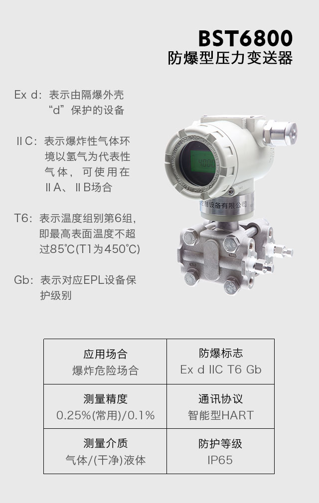 隔爆型壓力變送器 Ex d IIC T6 Gb 