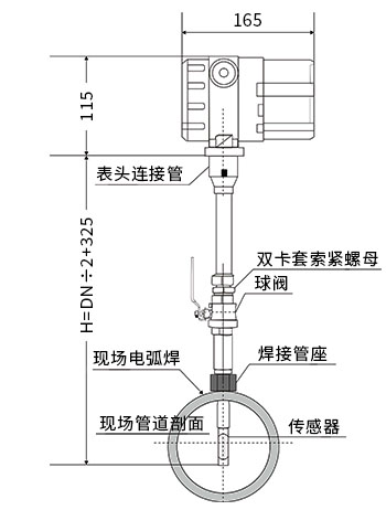 西森插入式熱式氣體質(zhì)量流量計(jì)安裝示意圖