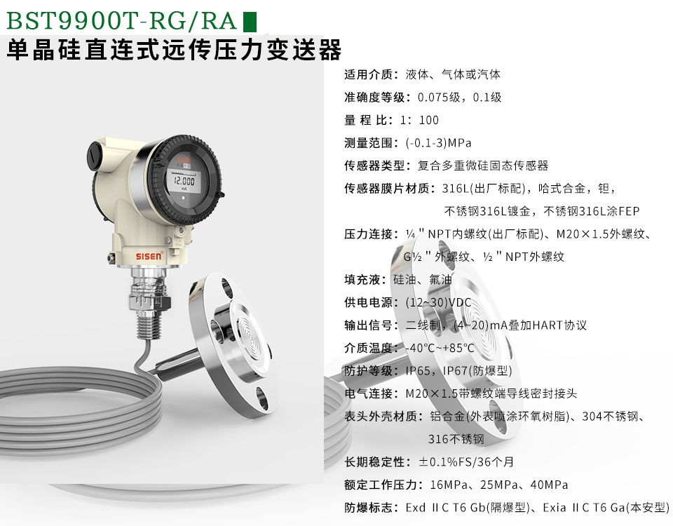 BST9900 單晶硅直連式遠傳壓力變送器