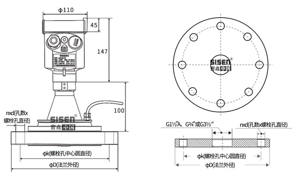 AD310B-B3 81GHz喇叭透鏡雷達(dá)物位計(jì)產(chǎn)品尺寸