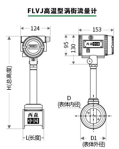 高溫型渦街流量計(jì)尺寸圖