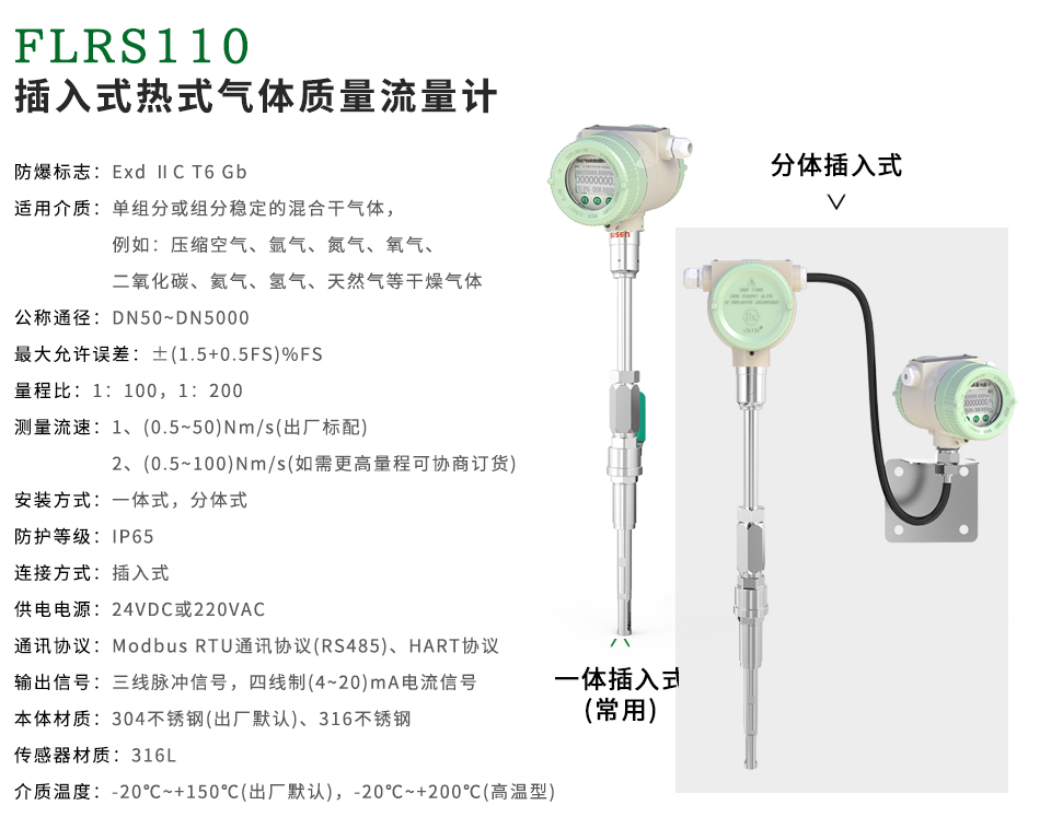 FLRS110插入式熱式氣體質(zhì)量流量計(jì)